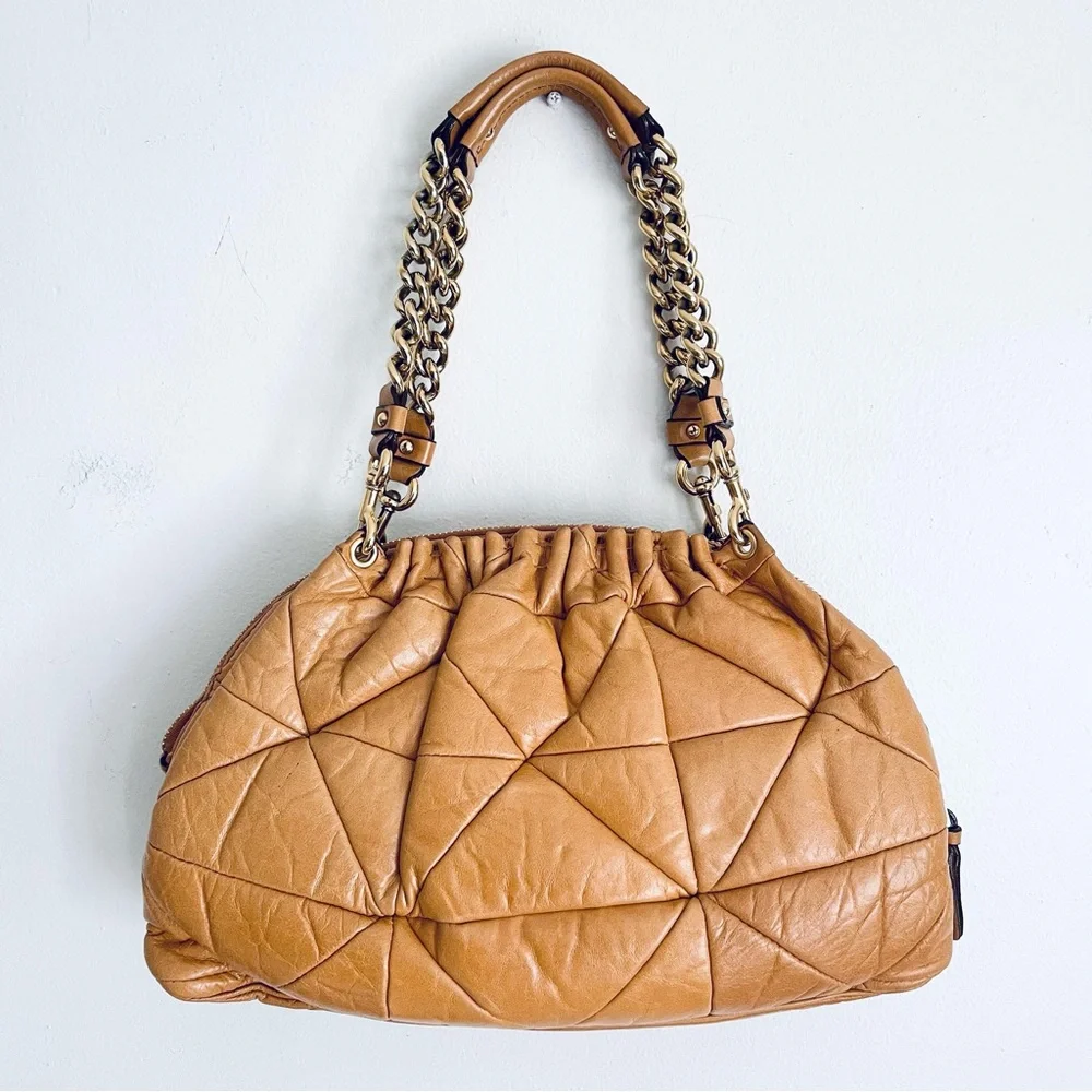Marc Jacobs Lou Bowler Patchwork Quilted Leather Chain Strap Bag Tan - Picture 2 of 16